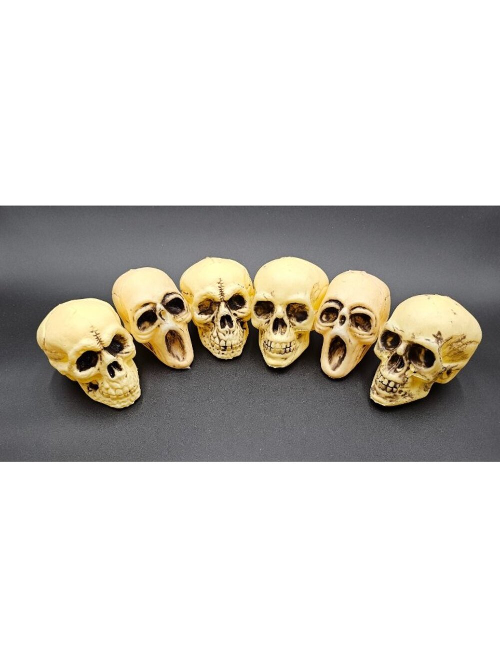 VTG Blow Mold Skulls Set of 6 Spooky Halloween Decor 3 Designs Creepy Party Fun